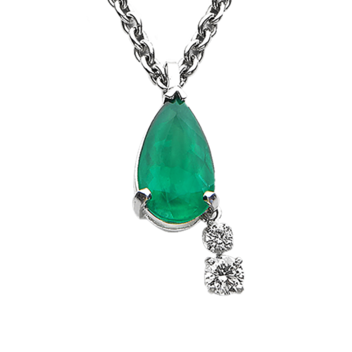 Andromède Pendentif or émeraude taille poire diamants zoom De Gralie