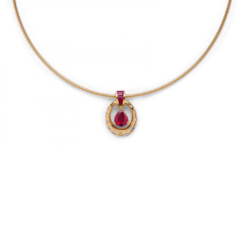 Armélita pendentif or rubis diamants vue avec chaîne De Gralie