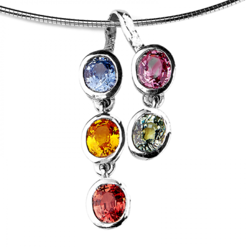 Cascade Pendentif or saphirs multicolores zoom De Gralie