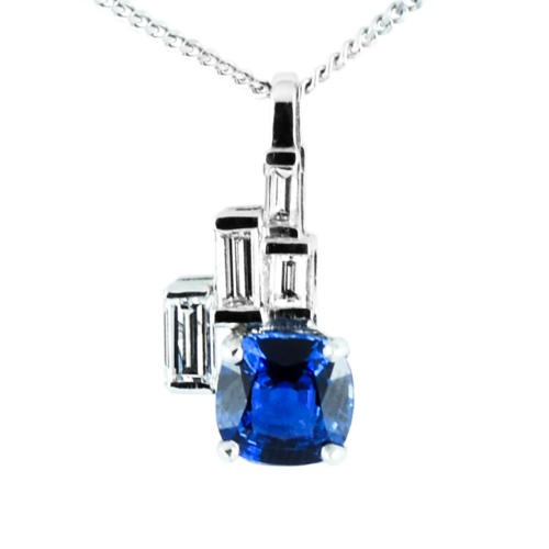 Céladon Pendentif or diamants saphir zoom De Gralie
