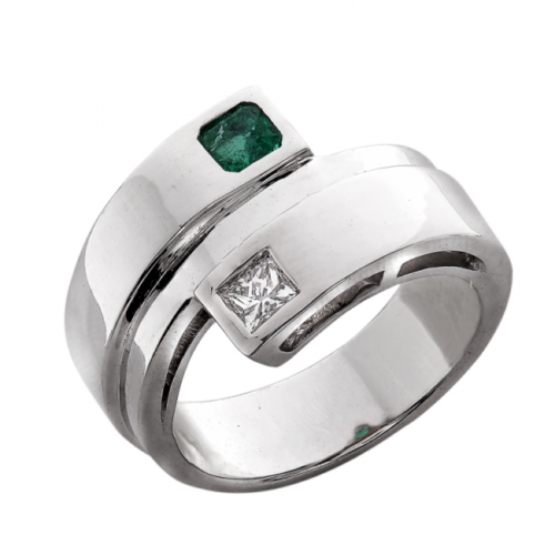 Photo de Dualité bague or diamant et émeraude taille carré De Gralie