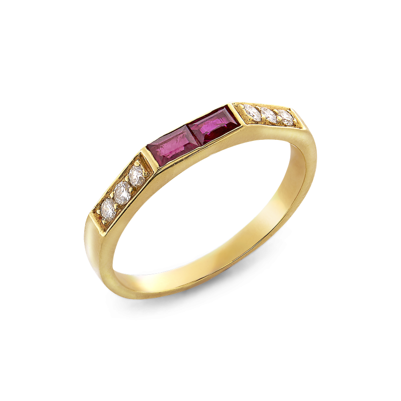 Édifice bague or rubis serti clos et diamants serti grains De Gralie