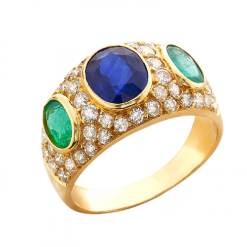 Faustina Bague or pavé diamants émeraudes et saphir clos De Gralie