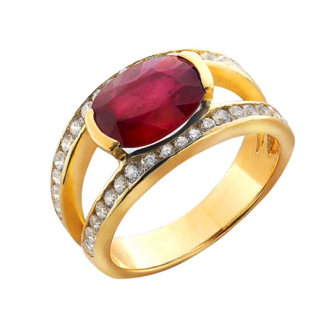 Photo de Fedora Bague or jaune diamants et rubis De Gralie