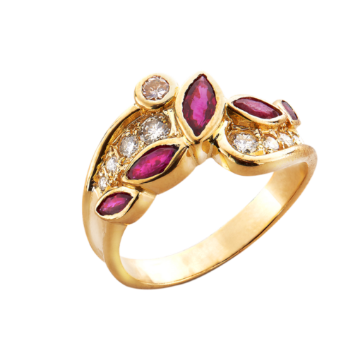 Flore bague or rubis et diamants De Gralie