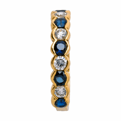 Harmonie demi alliance or saphirs et diamants taille brillant alternés serti demi clos De Gralie dessus