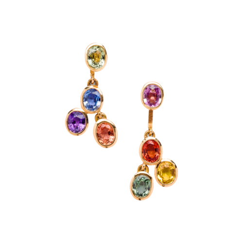 Kyrielle Boucles d'oreilles or saphirs multicolores De Gralie