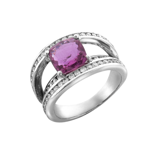 Léa Bague or saphir rose diamants De Gralie