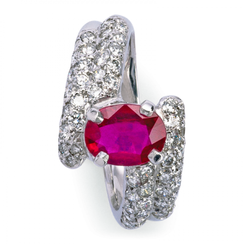 Météore bague or pavé diamants et rubis De Gralie dessus