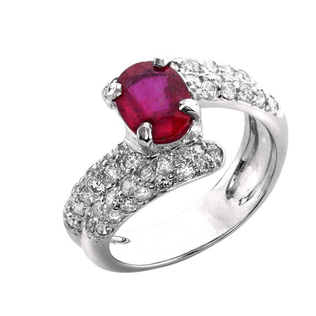 Météore bague or pavé diamants et rubis De Gralie