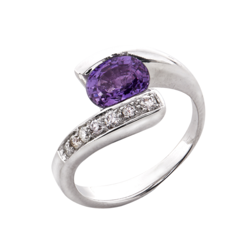 Océan bague or diamants et saphir violet De Gralie