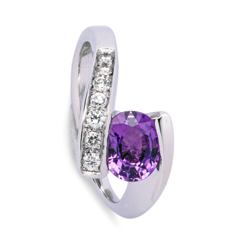 Océan bague or diamants et saphir violet De Gralie dessus