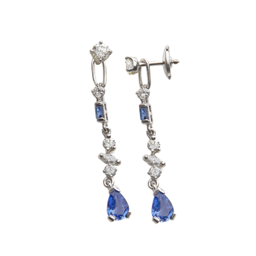 Polaire boucles d'oreilles or diamants saphirs poire De Gralie