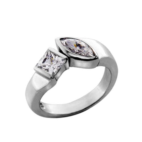 Symbiose Bague or gris palladie diamants ( carré et navette ) De Gralie