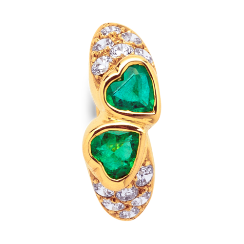 Tendresse bague or émeraudes coeur et pavage diamants De Gralie dessus