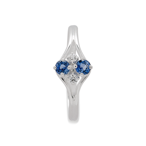 Couple bague or diamants saphirs vue dessus De Gralie
