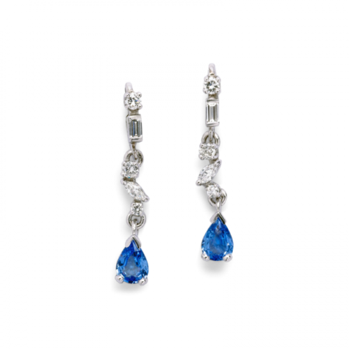 Éclair boucles d'oreilles or diamants saphir De Gralie