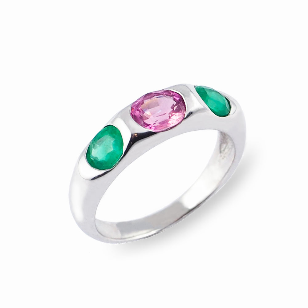 bague émeraude et saphir serti massé