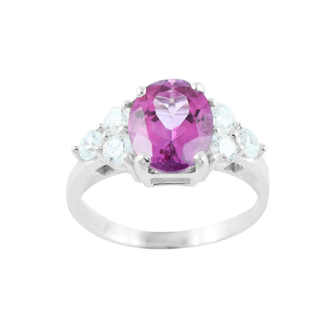 Bague saphir rose central et diamants