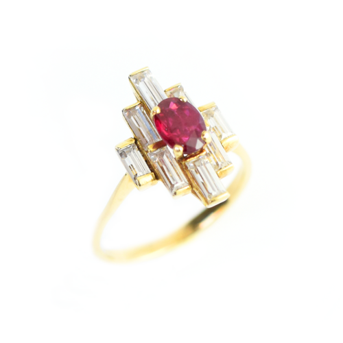 bague art deco diamants et rubis