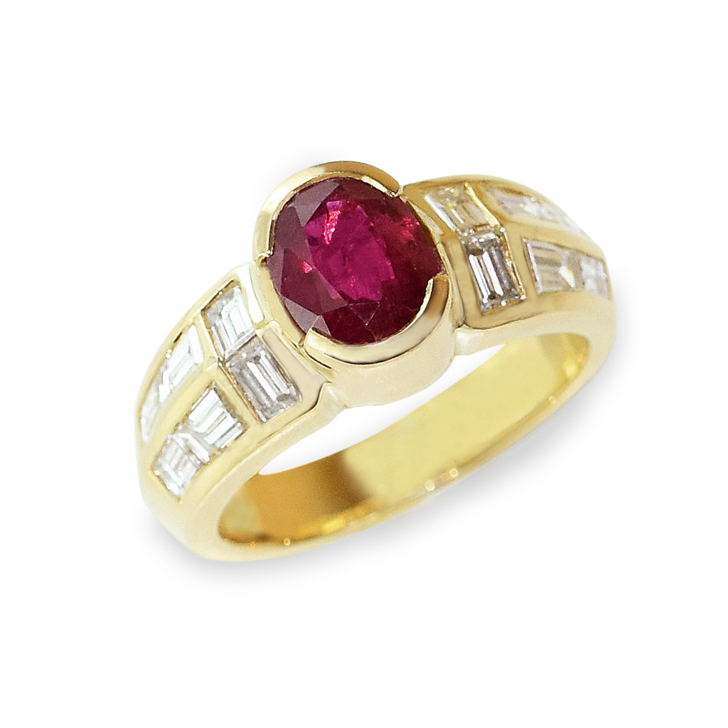 bague or rubis diamant baguette joaillier sur-mesure paris