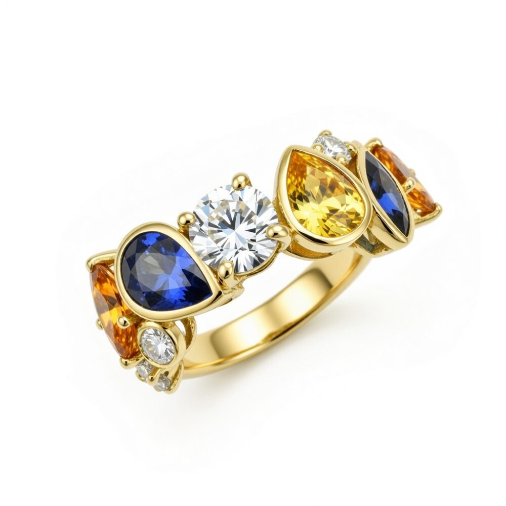 bague saphir bleu or jaune paris