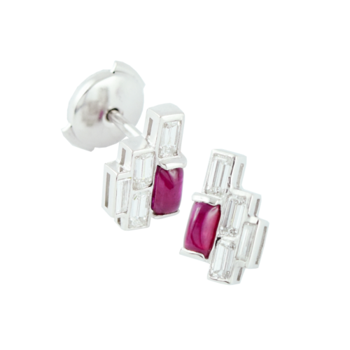 boucles d'oreilles géométriques rubis et diamants